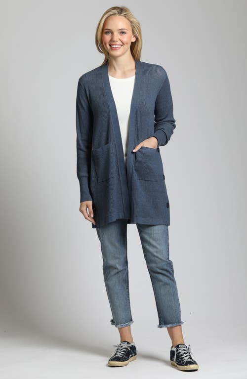 Apny Side Button Duster Cardigan In Heather Indigo