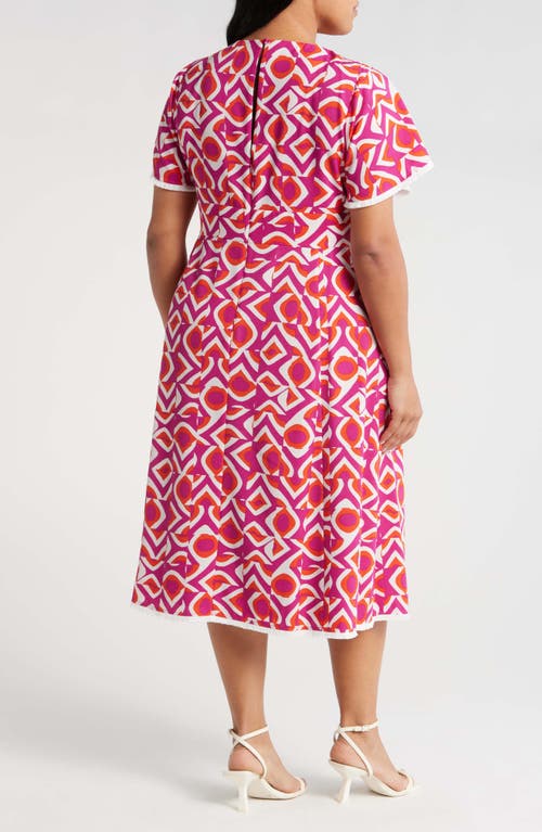 Shop Tahari Asl Geo Print Midi Dress In Wild Berry