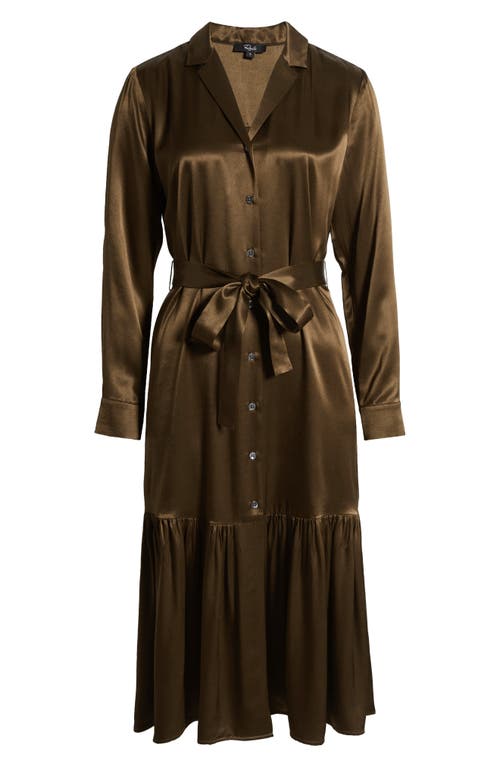 Shop Rails Beatrice Long Sleeve Belted Satin Midi Shirtdress In Moss