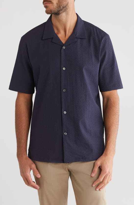 Shop Theory Dazy Short Sleeve Button-up Camp Shirt In Baltic