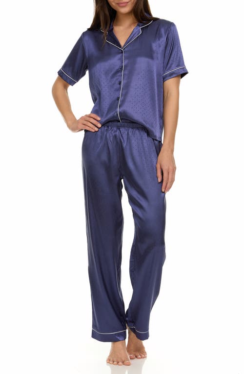 Flora By Flora Nikrooz Jamie Jacquard Satin Pajamas In Navy