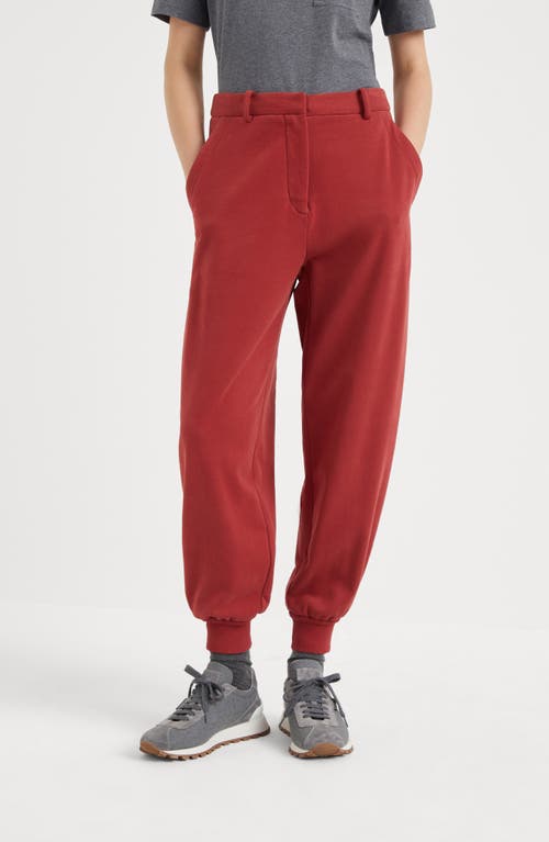 Shop Brunello Cucinelli Cotton Smooth French Terry Trousers In Red