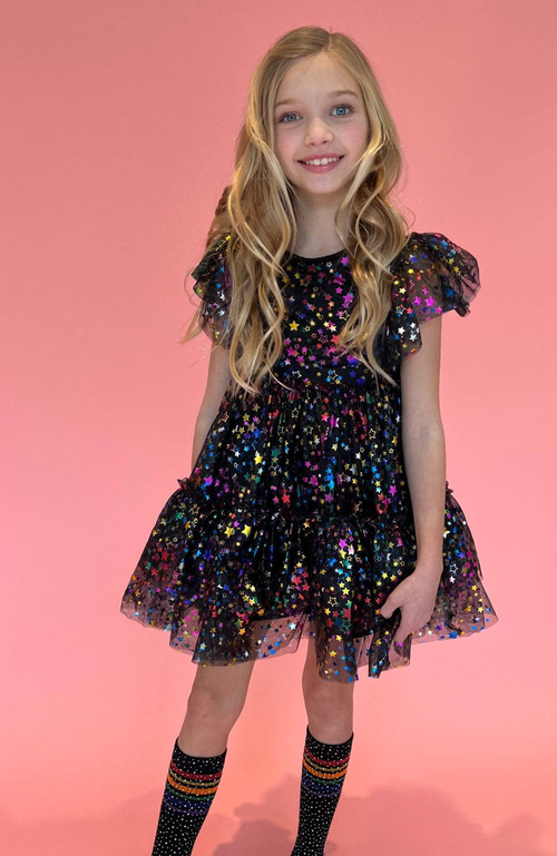 Shop Lola + The Boys Shining Rainbow Star Tulle Dress In Multicolor