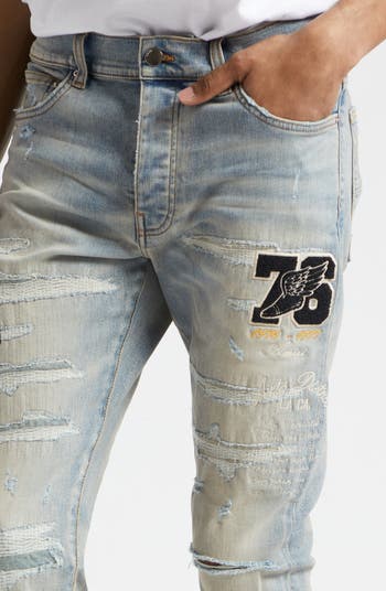 AMIRI, Varsity Eagle Logo Distressed Skinny Jeans, Men
