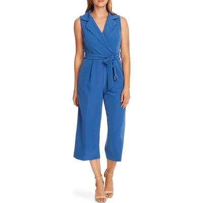 Vince Camuto Notch Lapel Belted Jumpsuit, Blue