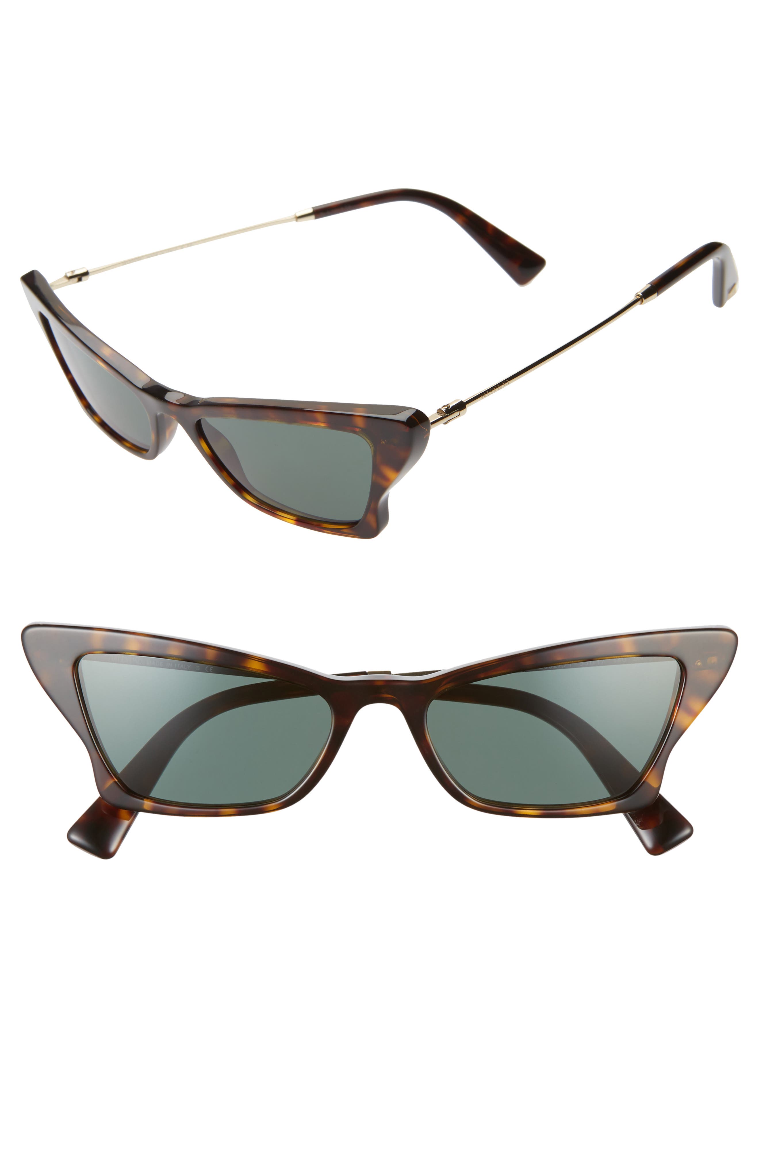 Valentino 53mm Cat Eye Sunglasses in Havana/Gold/Green Solid at Nordstrom