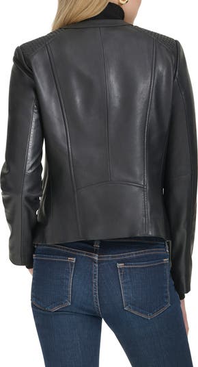 Cole Haan Woven Detail Leather Jacket Nordstrom