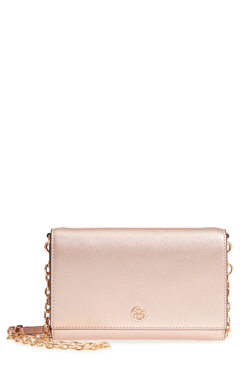Tory Burch Robinson Metallic Leather Wallet on a Chain | Nordstrom