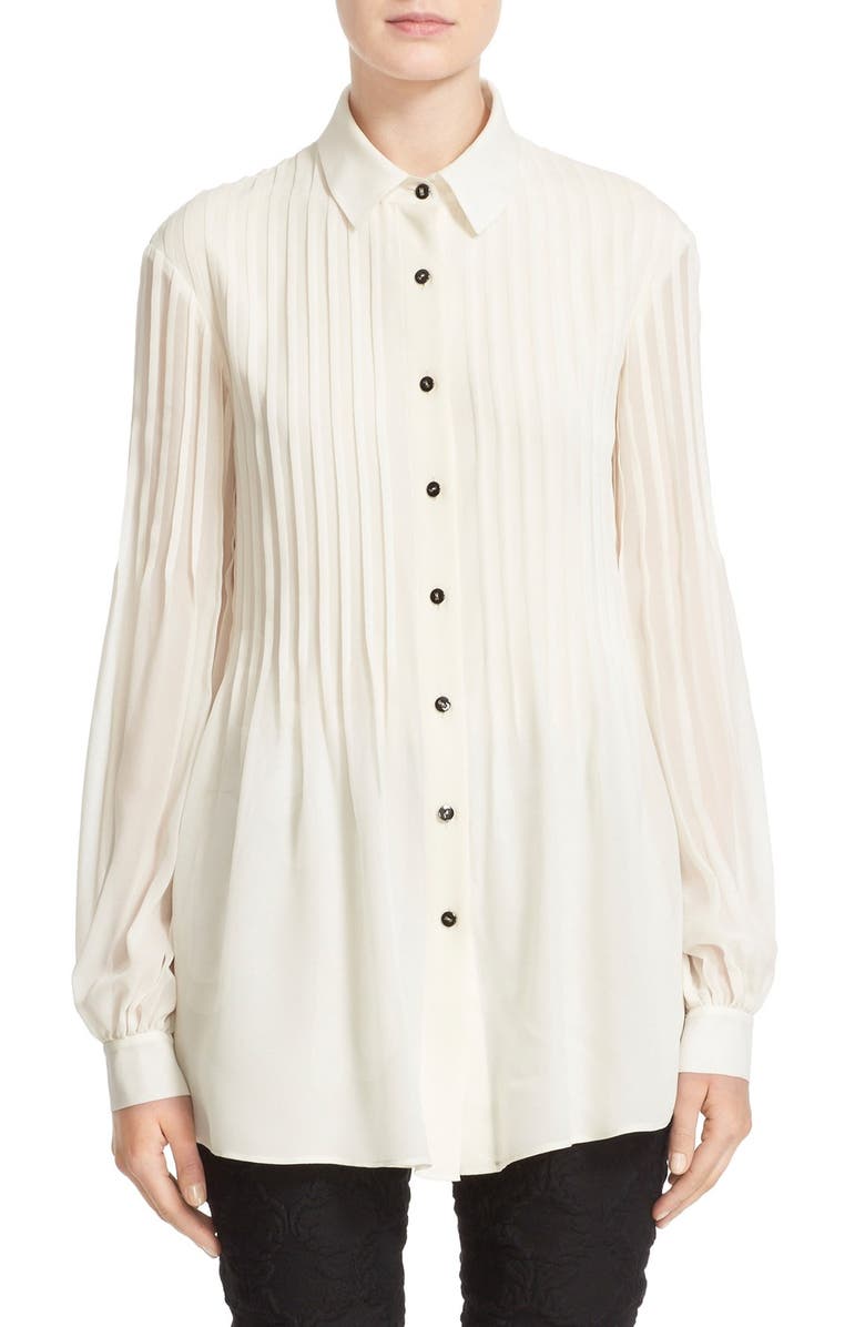 St. John Collection Pintuck Pleated Silk Georgette Tunic Blouse | Nordstrom