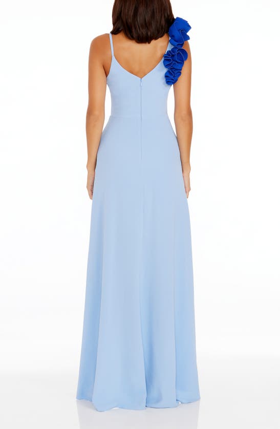 Shop Dress The Population Camelia Ruffle Detail Gown In Sky-electric Blue