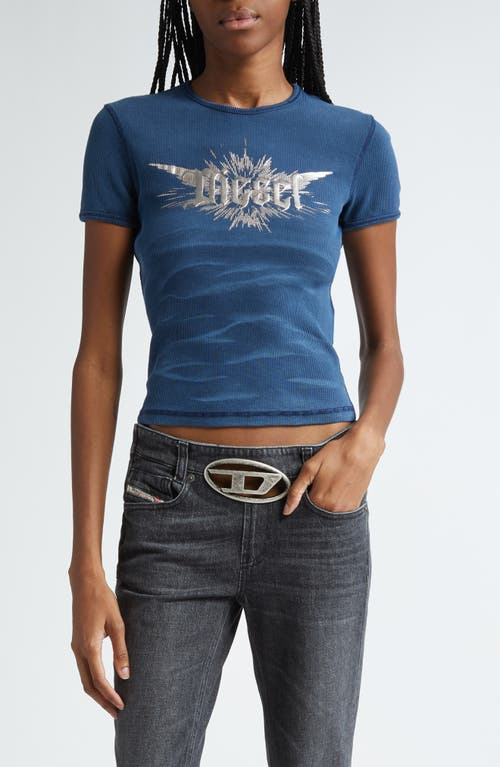 DIESEL T-Ele Rib Metallic Logo Graphic T-Shirt Denim at Nordstrom,