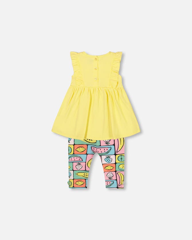 Shop Deux Par Deux Baby Girl's Organic Cotton Tunic And Capri Set Popcorn Yellow