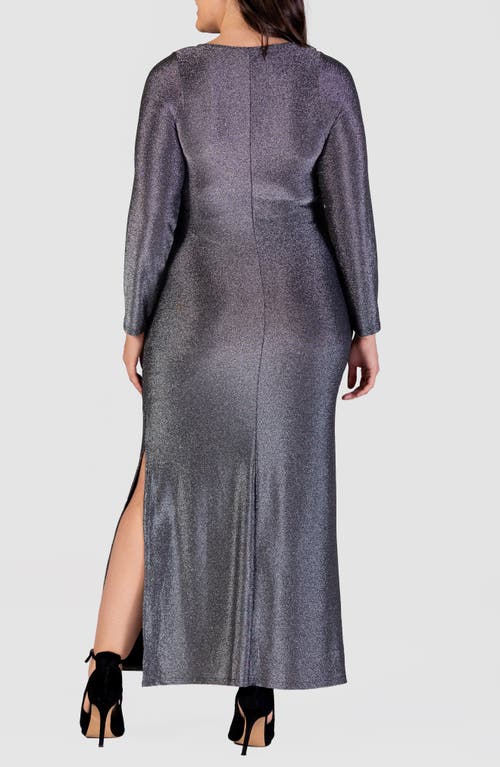 Shop 24seven Comfort Apparel Shimmery Long Sleeve Maxi Dress In Silver