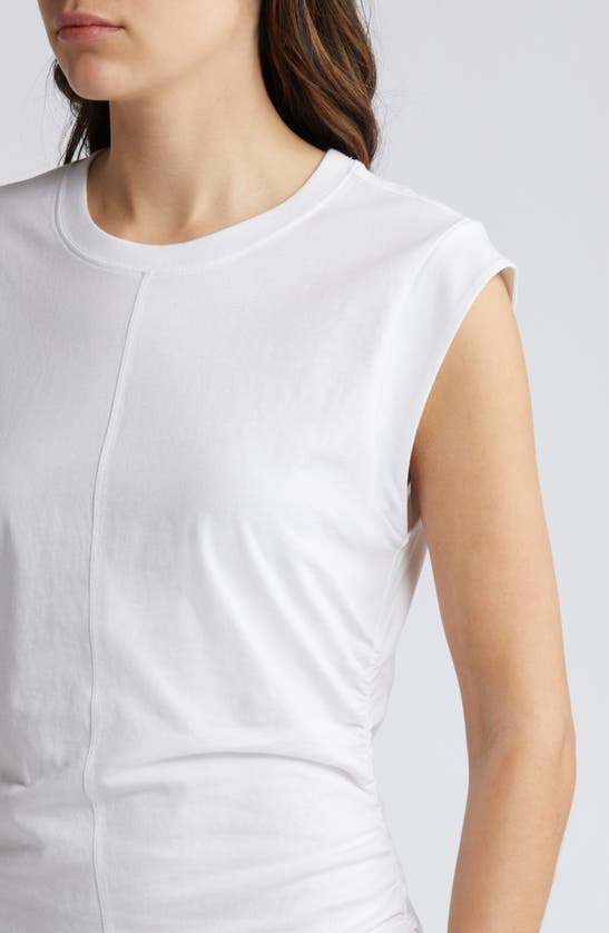 Shop Treasure & Bond Ruched Organic Cotton Cap Sleeve Dress In White