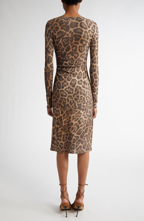 Stella Mccartney Leopard Print Long Sleeve Mesh Dress In Multicolor Brown