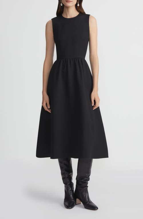 Lafayette 148 New York Sleeveless Wool & Silk Crepe A-Line Dress with Baroque Pearl Charm in Black 