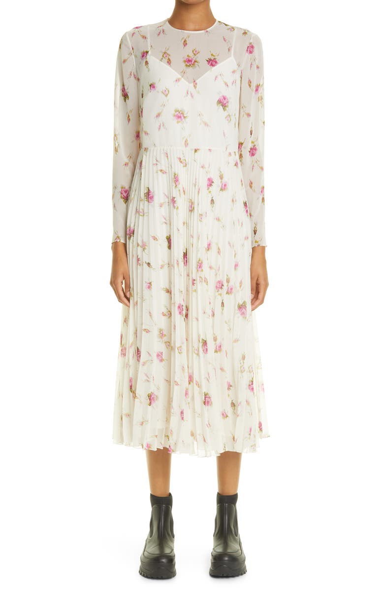 grinende ur Athletic RED Valentino Floral Pleated Long Sleeve Dress | Nordstrom
