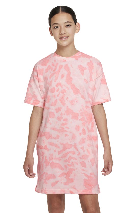 Nike Kids' Sportswear Print Cotton T-shirt Dress In Bright Crimson/ White