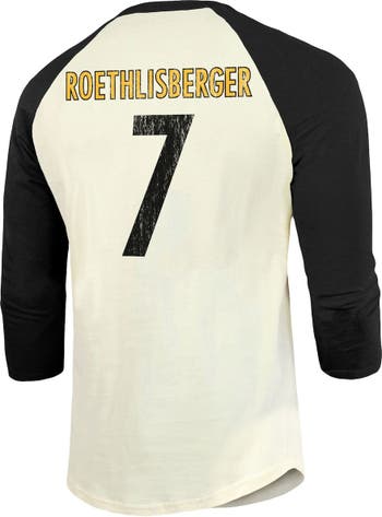 Majestic Threads Men's Fanatics Branded Ben Roethlisberger Cream/Black  Pittsburgh Steelers Player Name & Number Raglan 3/4-Sleeve T-Shirt