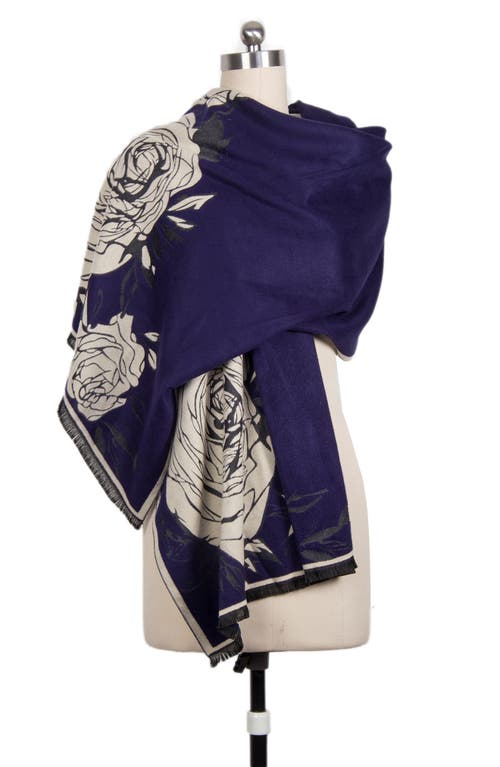 Saachi Floral Reversible Scarf In Navy/cream