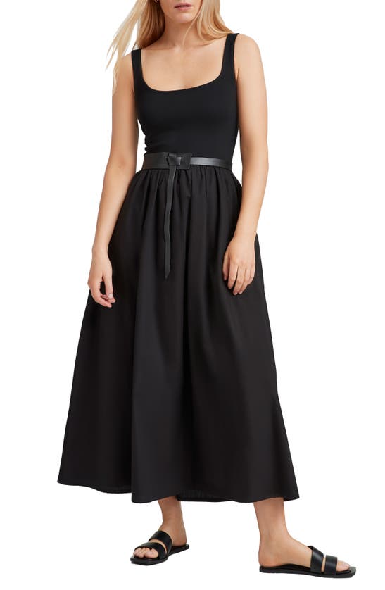 Shop Marcella Clara Ponte & Cotton Midi A-line Dress In Black