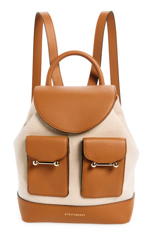 Shop Strathberry Osette Canvas & Leather Backpack In Ecru/tan