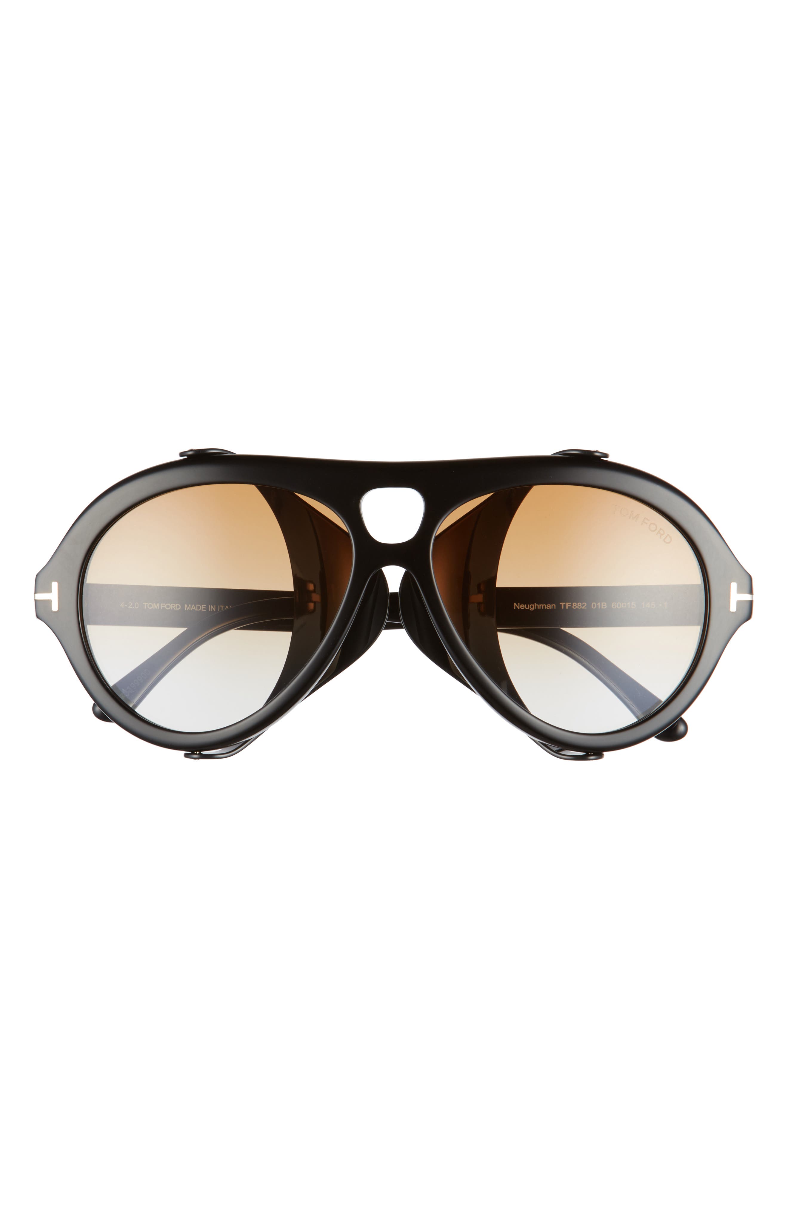 Women's Tom Ford Neughman 60mm Gradient Round Aviator Sunglasses - Shiny  Black/ Smoke Gradient | Smart Closet