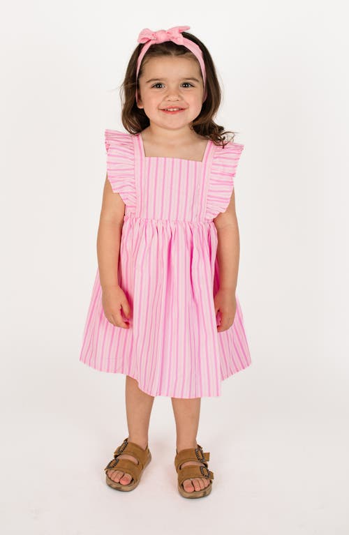 Shop Popatu Stripe Ruffle Pinafore Dress In Pink