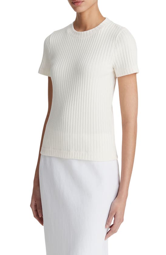 Shop Vince Rib Crewneck T-shirt In Off White