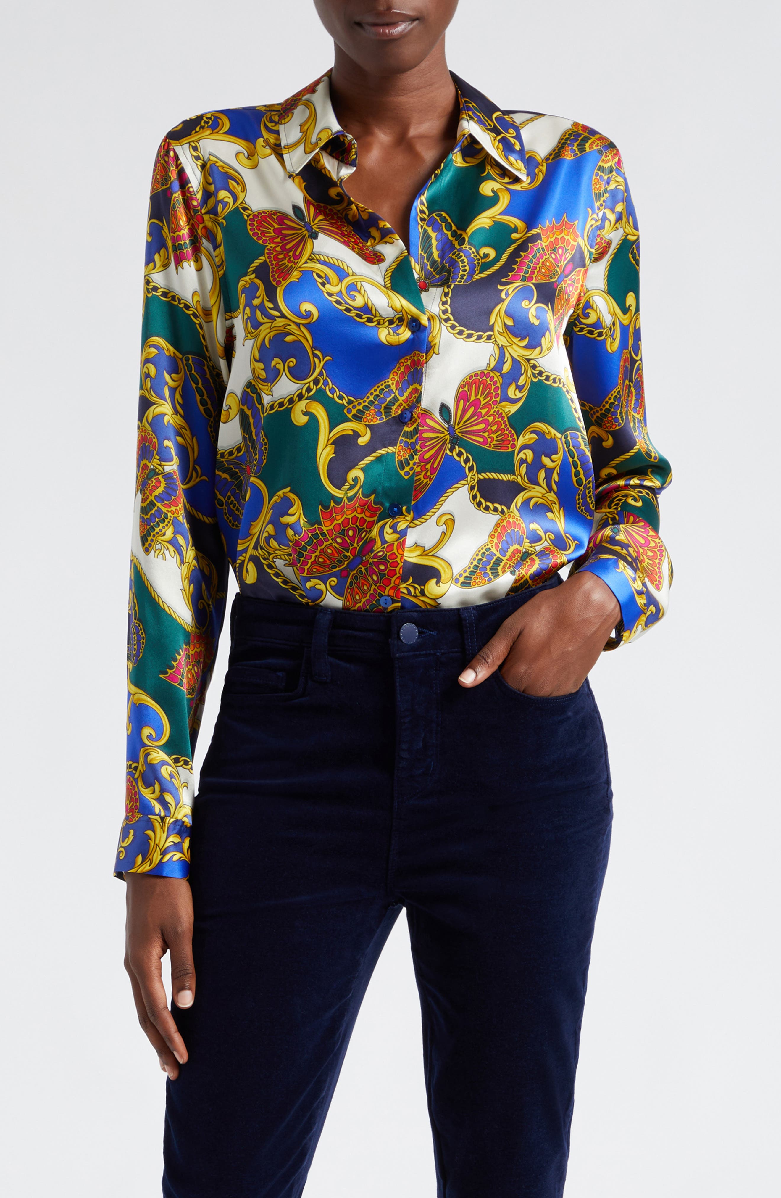 L'AGENCE Tyler Butterfly Print Silk Shirt | Nordstrom
