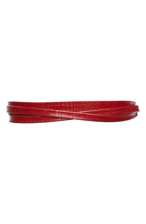 Skinny Leather Wrap Belt in Red Python