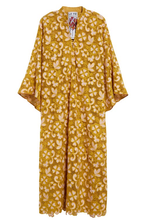 Shop La Vie Style House Floral Lace Cover-up Caftan In Mustard/peach