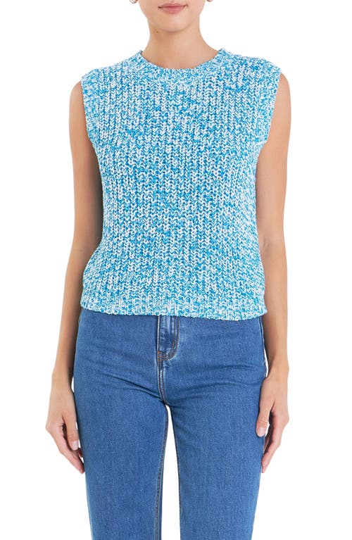 Shop English Factory Marled Sleeveless Sweater In Blue/white