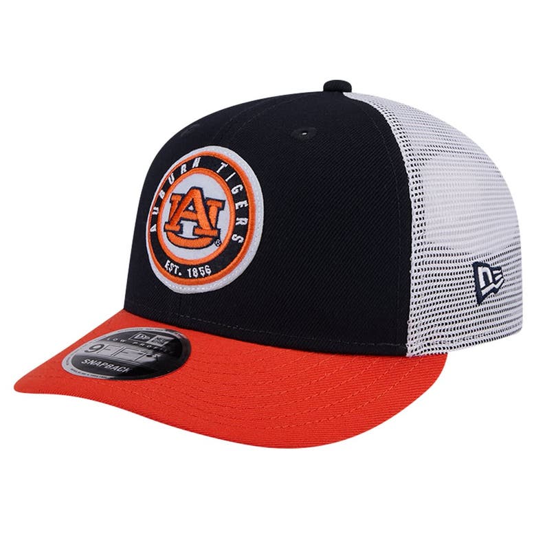 New Era Navy Auburn Tigers Throwback Circle Patch 9fifty Trucker Snapback Hat In Multi