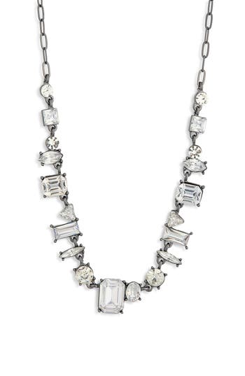 Nordstrom Rack Mixed Cz Stone Chain Necklace In Clear- Hematite