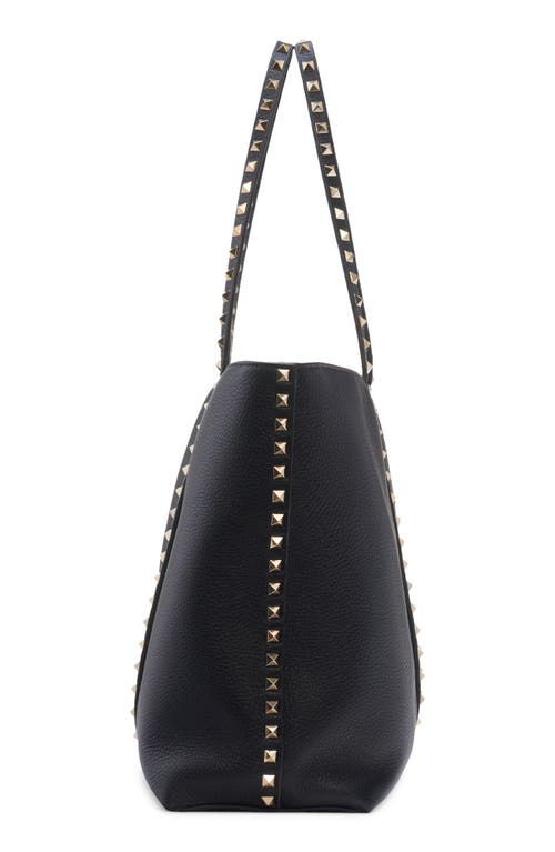 Shop Valentino Garavani Rockstud Leather Zip Tote In 0no Nero