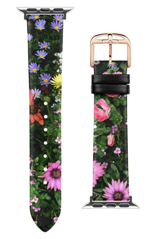 Floral Leather 20mm Band for Apple Watch Watchband in Black Floral Print