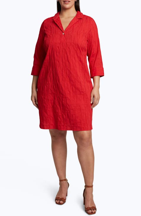 Sloane Crinkle Texture Cotton Blend Dress (Plus Size)