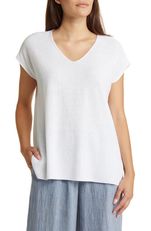 Eileen Fisher V-Neck Organic Linen & Cotton Tunic Sweater in White