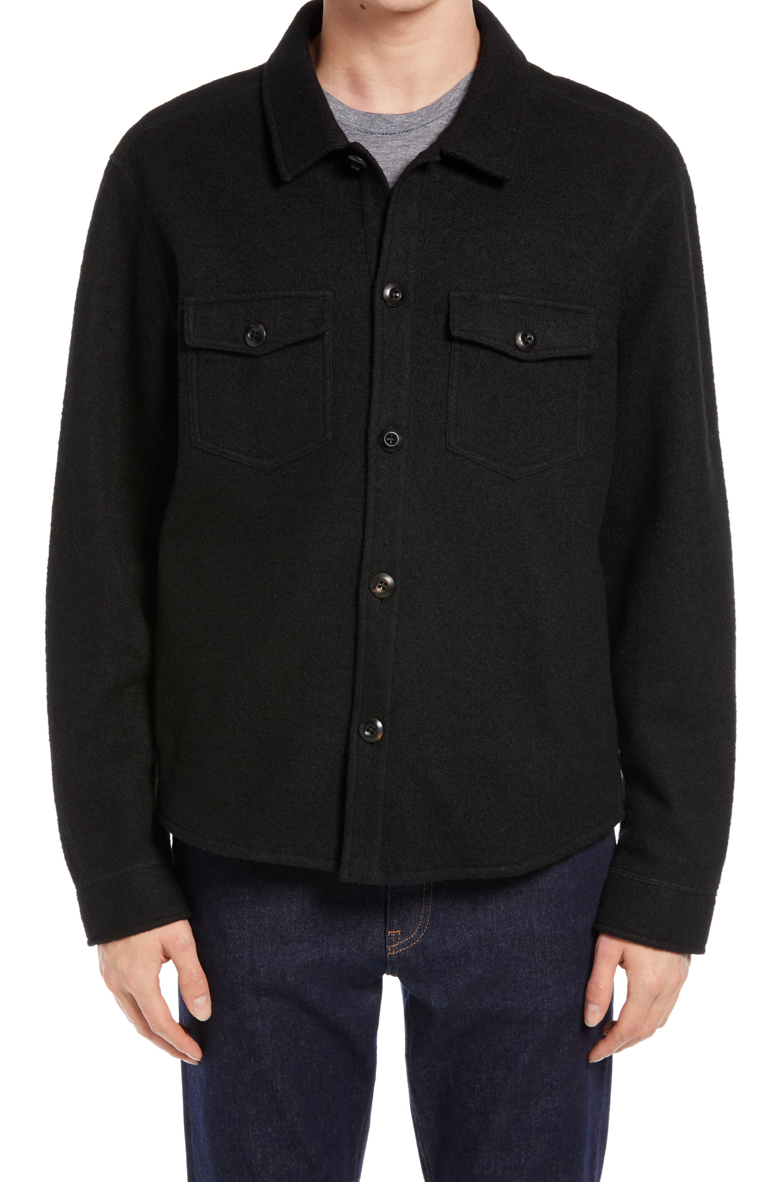 black wool shirt jacket