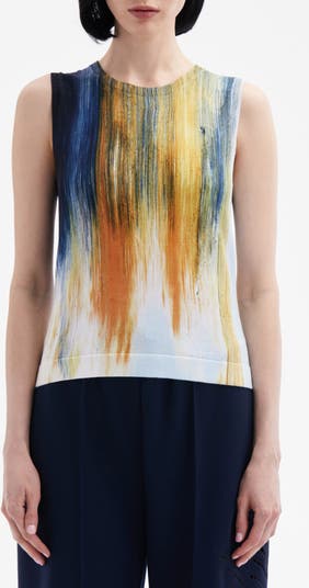 Oscar de la Renta Brushstroke Print Sleeveless Sweater | Nordstrom