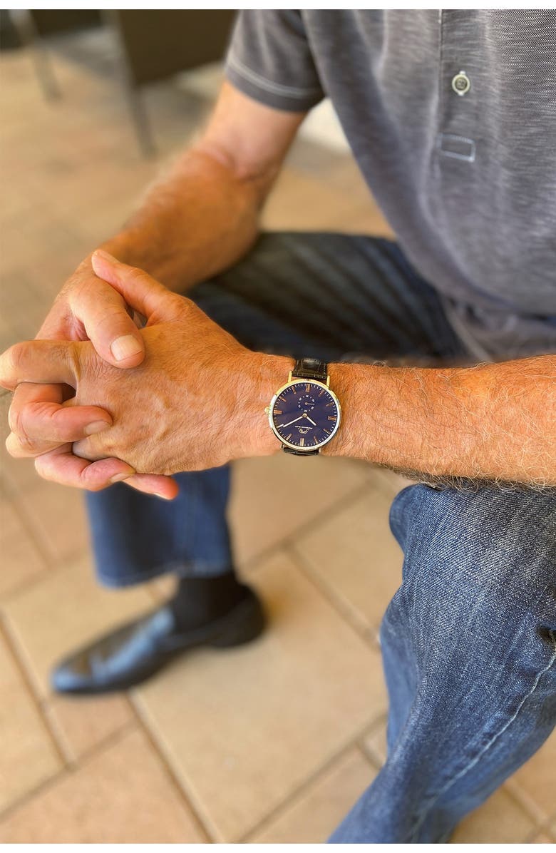 PORSAMO BLEU Men's Henry Miyota Quartz Croc Embossed Leather Strap