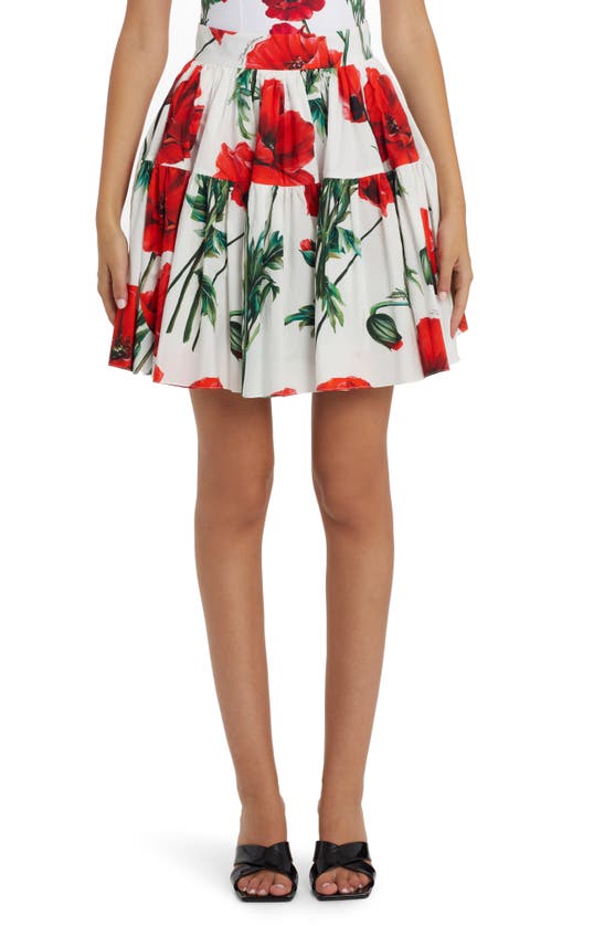 Dolce & Gabbana Poppy-print A-line Skirt In Multicolor