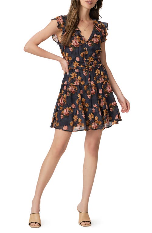PAIGE Paradis Floral Button Front Silk Minidress Navy/Blue Multi at Nordstrom,
