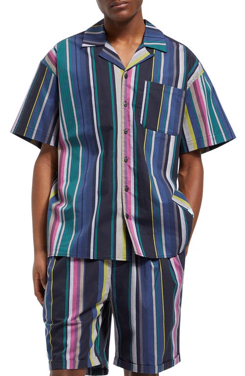 Multicolor Stripe Camp Shirt in Black Multi Stripe