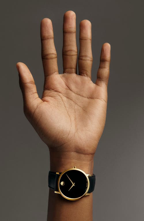 Movado Leather Strap Watch, 40mm In Black/gold