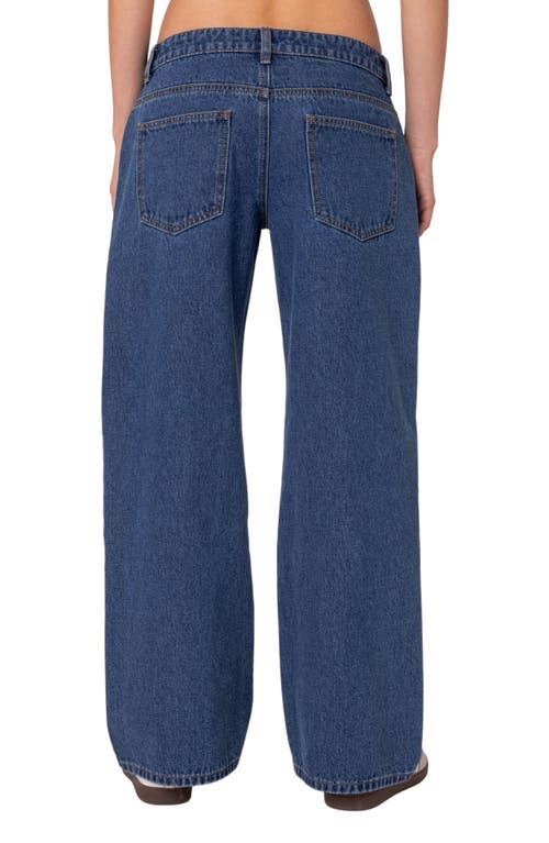 Edikted Petite Raelynn Washed Low Rise Jeans In Blue-washed