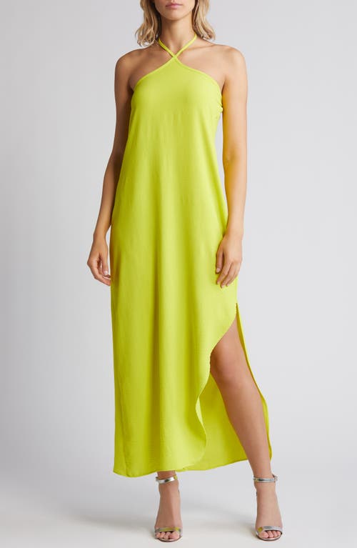 Asymmetric Halter Maxi Dress in Lime Breeze
