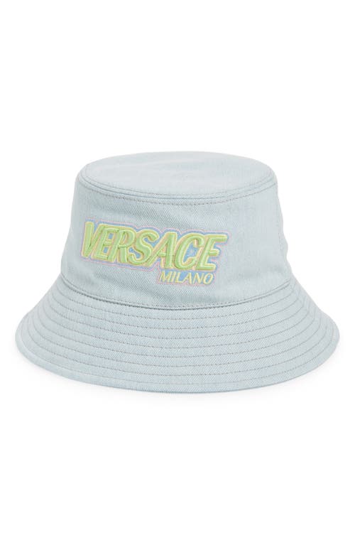 Versace Logo Denim Bucket Hat in Denim Multicolor at Nordstrom, Size 58