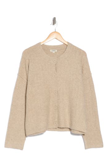 Shop Max Studio Waffle Knit Cardigan In Oatmeal